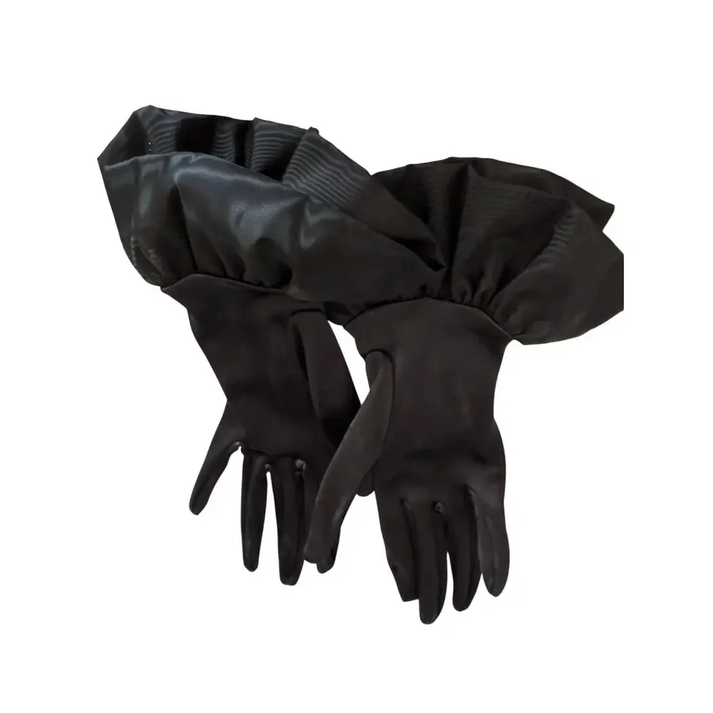 Imagnin Black Satin Ruffle Cuff Evening Gloves SZ 10 Formal Gothic Romantic NEW